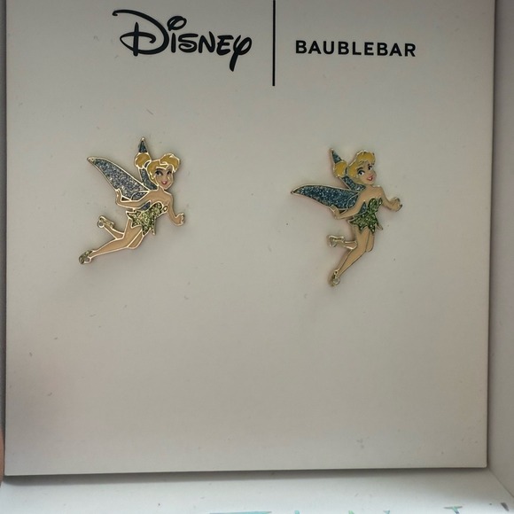 NIB Disney x BaubleBar Tinkerbell Earrings - Blue & Green Sparkle - Picture 1 of 6